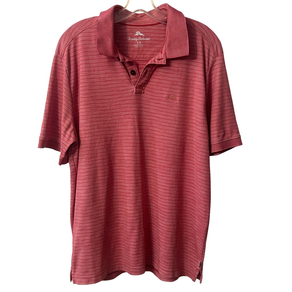 Tommy Bahama Polo Shirt Striped Golf Casual Short Sleeve Red Large‎